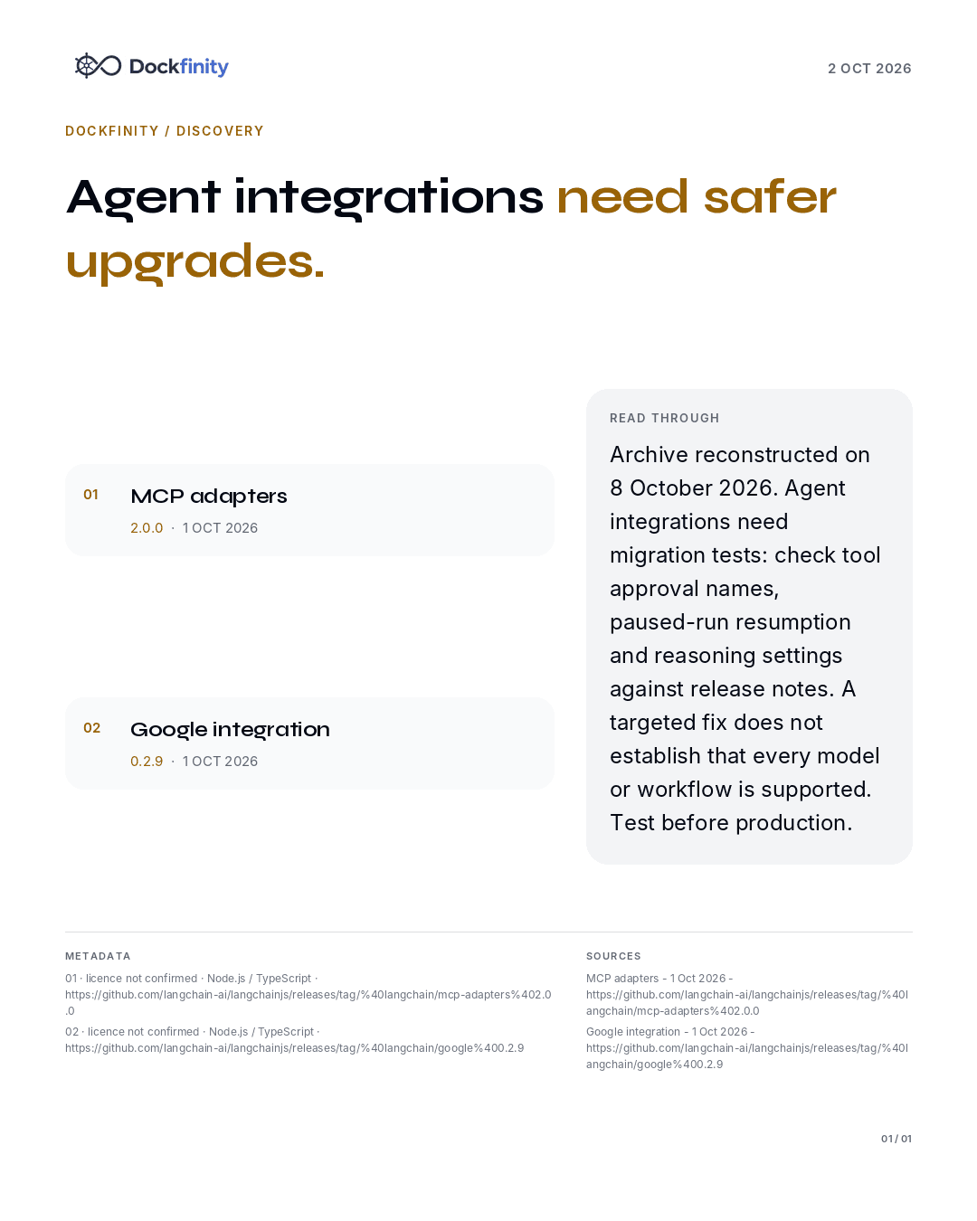 Agent integrations need safer upgrades — the card published on 2 October 2026
