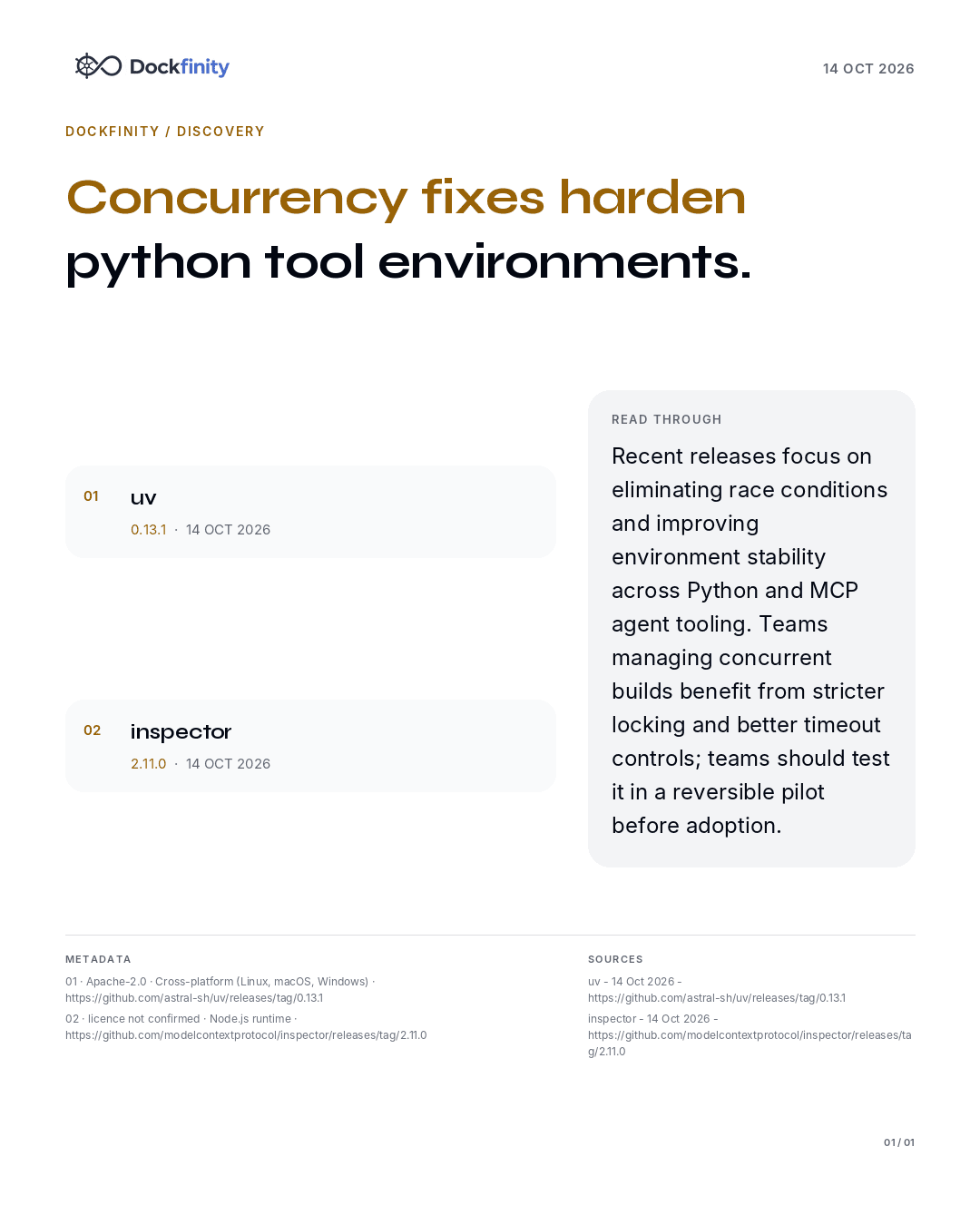 uv 0.13.1 Ships Concurrency Fixes and SPARC Support — the card published on 14 October 2026