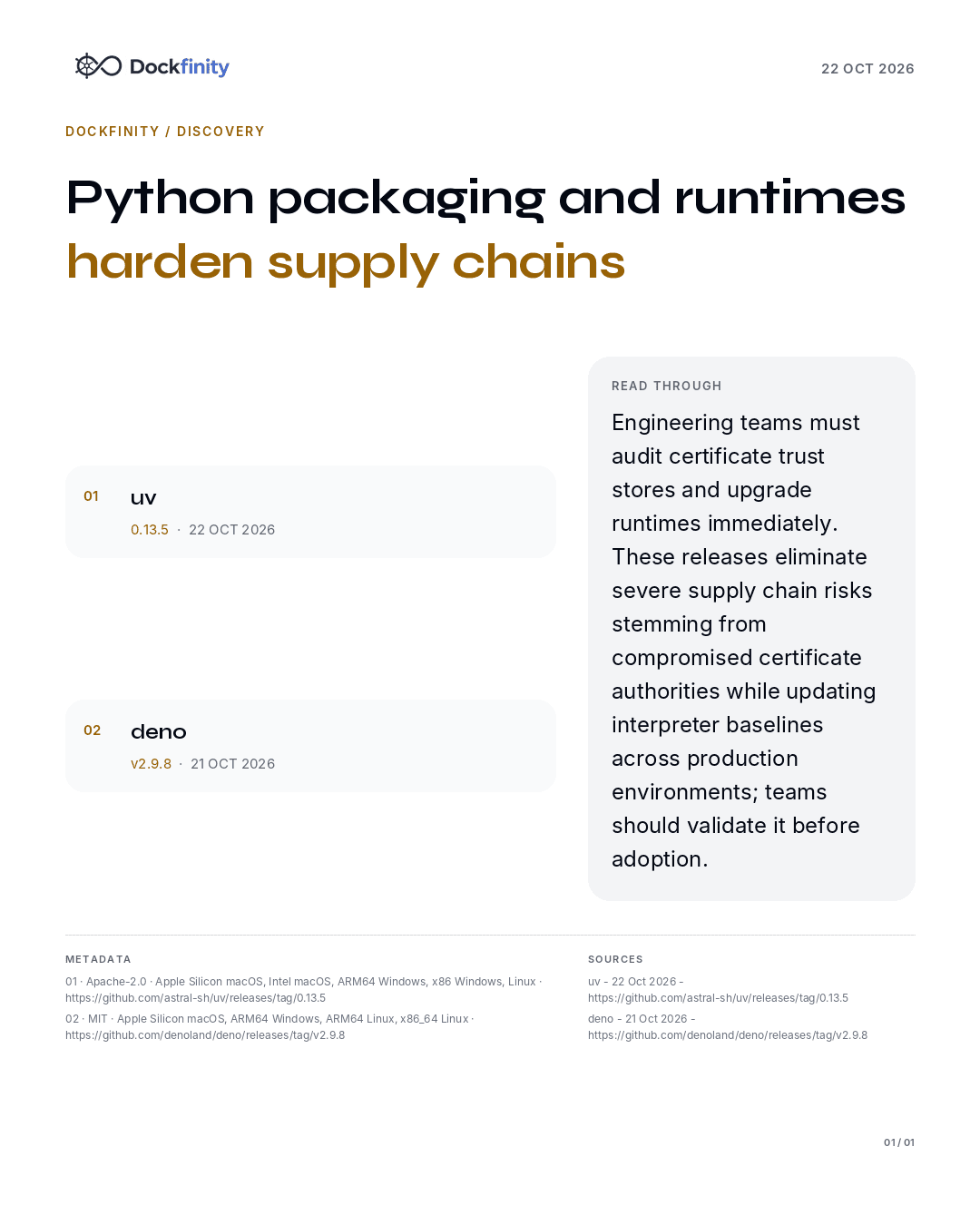 Python packaging and runtimes harden supply chains — the card published on 22 October 2026