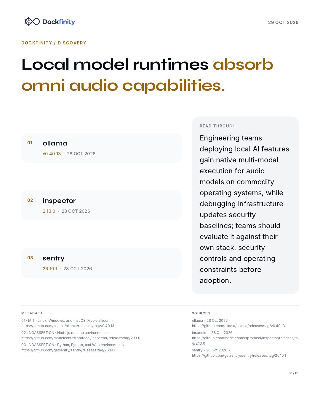 Local model runtimes absorb omni audio capabilities — the card published on 29 October 2026